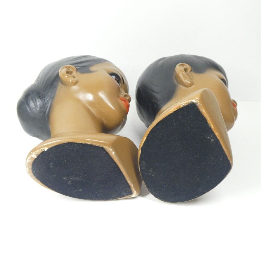 2 Marwal Busts Chalkware 1960s African American Heads Statues Ceramic MCM - Picture 14 of 15